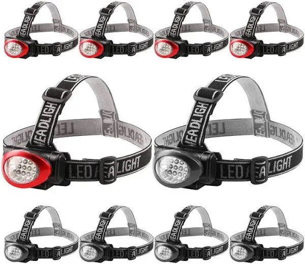 Headlamp Lichamp 10 Pack 12 LED 3 Mode Portable Head Lamp Flashlight Outdoor Lightweight Durable Headlight for Running Camping Reading Fishing