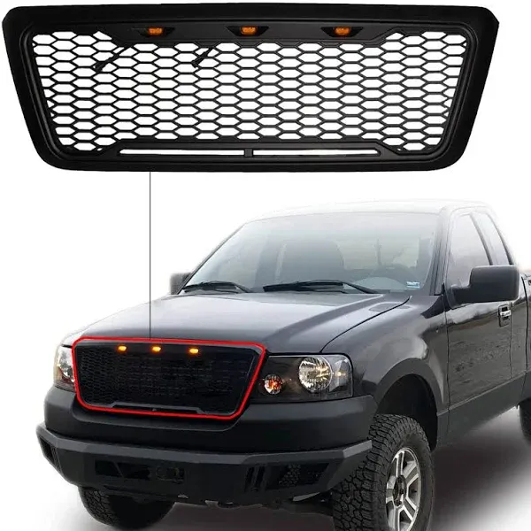 AMERICAN MODIFIED Front Grille Compatible with 2004-08 Ford F150, Mesh Replacement Grill w/LEDs, Matte Black