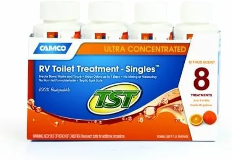 Camco TST Orange Ultra Concentrated RV Toilet Treatment - 8 pack, 4 oz each