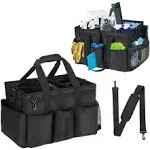 Cleaning Caddy Bag,Large Cleaning Supplies Organizer with Handle for Housekeepers, Black