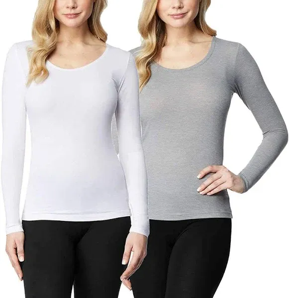 32 Degrees Heat Women&#039;s Long Sleeve Scoop Neck T-Shirt 2Pk Small Minimizes Odors