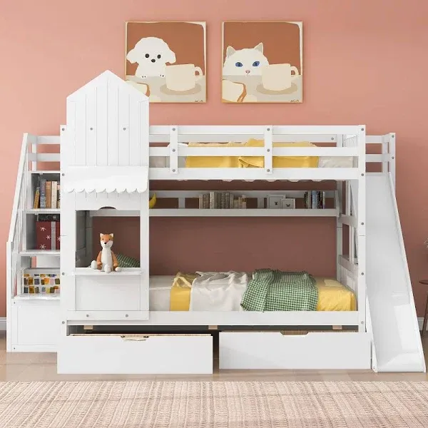 Solid Wood Full Over Full Castle Style Bunk Bed