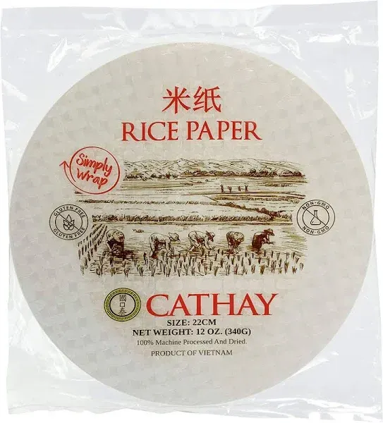 Cathay Fresh Spring Roll Rice Paper Wrappers 30 Sheets | Non-GMO, Gluten-Free, Low Carb, Natural Ingredients | Vietnamese Summer Veggie Wraps