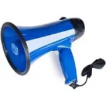 MyMealivos Portable Megaphone Bullhorn 20 Watt Power Megaphone Speaker Voice and Siren/Alarm Modes with Volume Control and Strap (Blue)