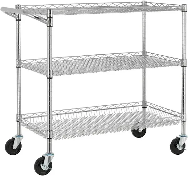 WDT Heavy Duty 3 Tier Utility Cart,990Lbs Capacity Wire Rolling Cart with Wheels ...