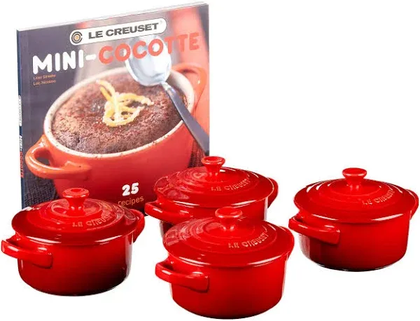 Le Creuset Stoneware Set of 4 Mini Cocottes with Cookbook Caribbean