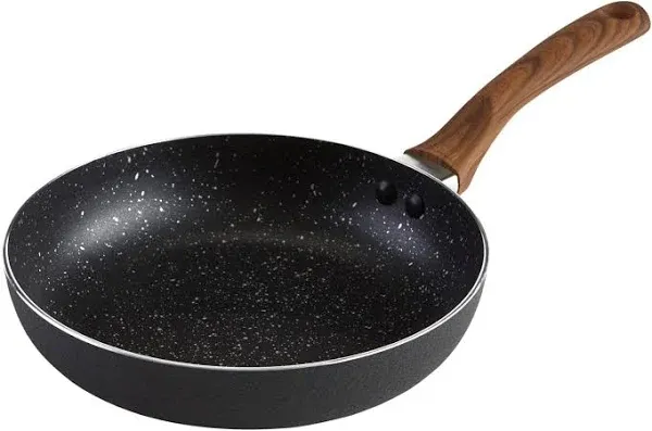 IMUSA USA 9.5" Black Stone Nonstick Fry Pan with Woodlook Handle and Speckled Nonstick Interior