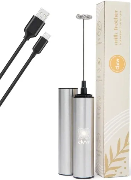 Clevr Blends Milk Frother, Hand Stirrer for Coffee, Matcha, Hot Chocolate, Protein Shake, Latte, Tea, Stainless Steel Rechargeable Handheld Whisk, Fast and Easy Frothing Wand, No Battery Needed