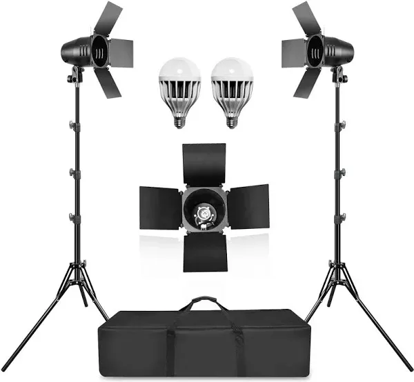 LSP Photography Studio Continuous LED Bulb Barndoor Light Stand Kit, Set of 2