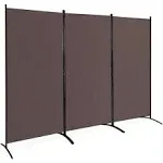 Costway Room Divider 72&#034; x 102.5&#034; Panel divider 3-Panels Metal Folding Brown