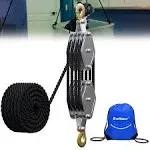 Rope Hoist Pulley System, 2200LB Pulley Block and Tackle, 6:1 Ratio Lifting Power 50ft, Heavy Duty Pulley Block for Hunting Lifting Heavy Objects Garage Warehouses Building