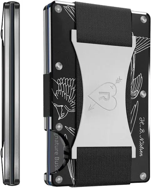 The Ridge Slim Minimalist Mens Wallet With Front Pocket and RFID Safety Blocking - Card Holder Wallet (Silver Swallows)