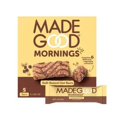 MadeGood Morning Chocolate Chip Bars, 5ct/5.3oz, Organic Snacks