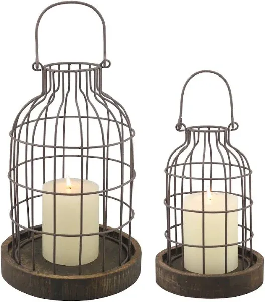 Stonebriar Weathered Metal Cloches with Wood Base (Set of 2)