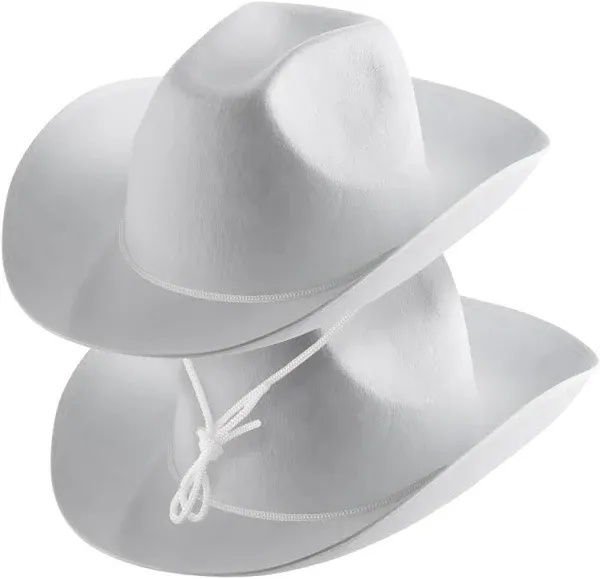 Bedwina White Cowboy Hat (Pack of 2) Felt Cowboy Hats for Women and Men with Adjustable Neck Draw String, for Dress Up Parties