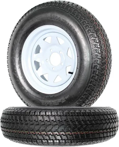 Ecustomrim 2-pk Trailer Tire Rim ST205/75D14 14 in. Load C 5 Lug White Spoke Wheel