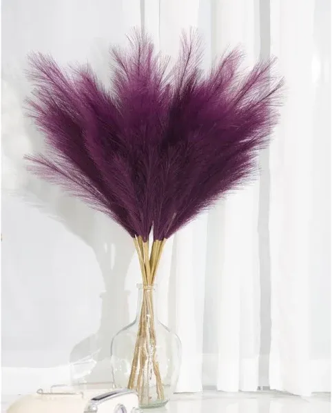 Pampas Grass Decor Tall, 9 PCS 37''/3.1FT Faux Pampas Grass, Large Artificial Pompas Floral Branches for Floor Vase Fillers, Boho Farmhouse Room Wedding Décor（Purple）