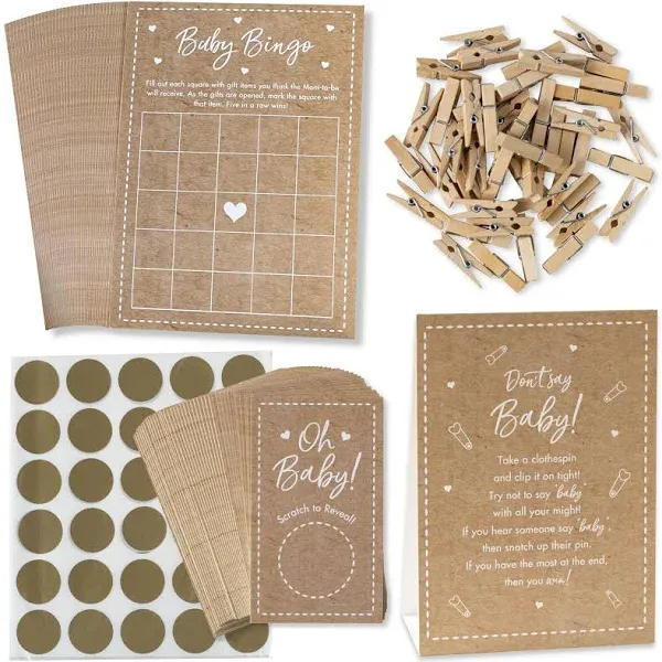 Kate Aspen Kraft Baby Shower Game Set, Set of 50 Advice Cards & DIY Baby Shower Scratch Off Game, Girl, Boy or Gender Neutral Boho Baby Shower Decorations