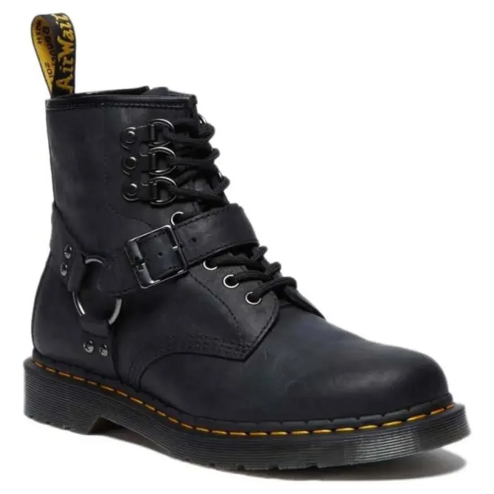 Dr. Martens Men's 1460 Buckle Harness Leather Lace Up Boots in Black, Size: 9