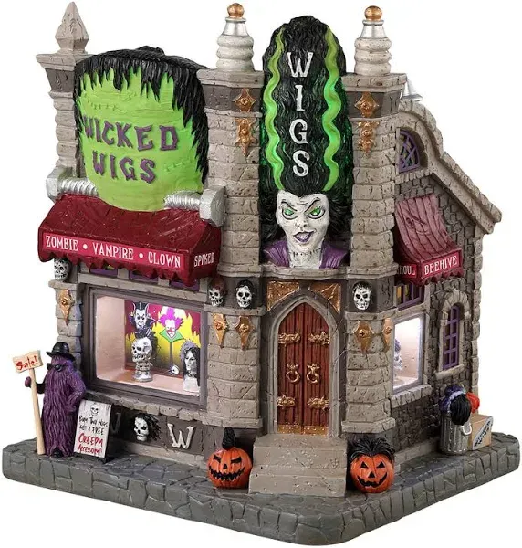 Spooky Town Lemax Wicked Wigs Zombie Vampire Clown  Halloween Village House new