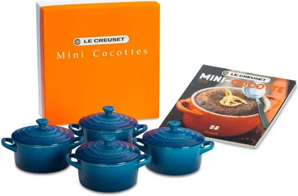 Le Creuset Stoneware Set of 4 Mini Cocottes with Cookbook