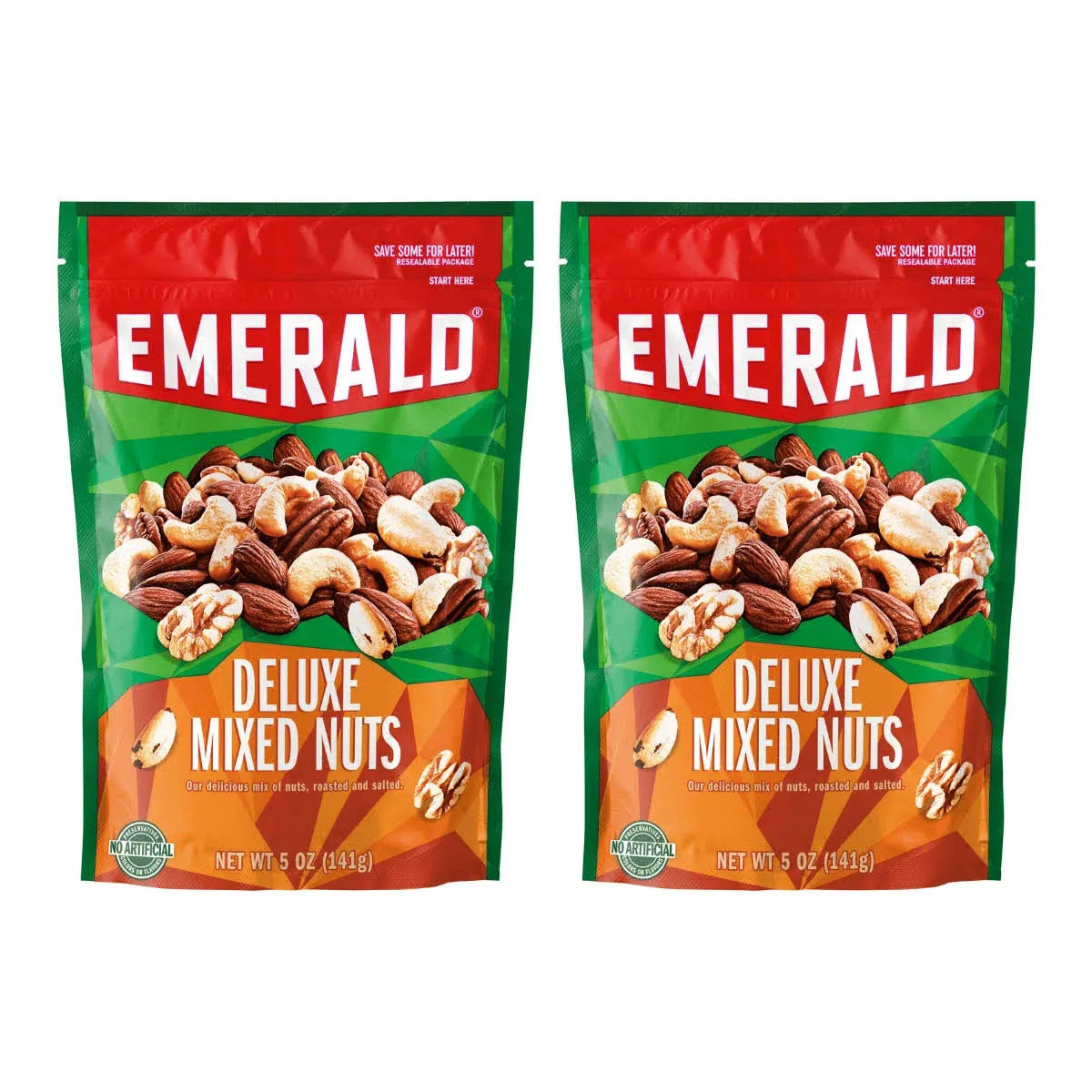 Emerald Nuts, Deluxe Mixed Nuts, 5 oz, Resealable Bag (Pack of 2)