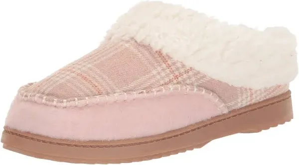 Dearfoams Women&#039;s Nyla Felted Plaid Moccasin Toe Clog House Shoe Slipper