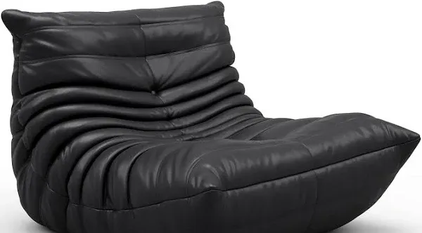 Fireside Chair, Soft Faux Leather Lounge Chair Lazy Floor Sofa Accent Bean Bag Couch for Living Room Corner Bedroom Salon Office Black Aldult