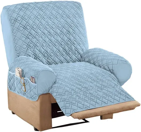 Diamond-Shape Quilted Stretch Recliner Cover with Storage Pockets and Elastic St