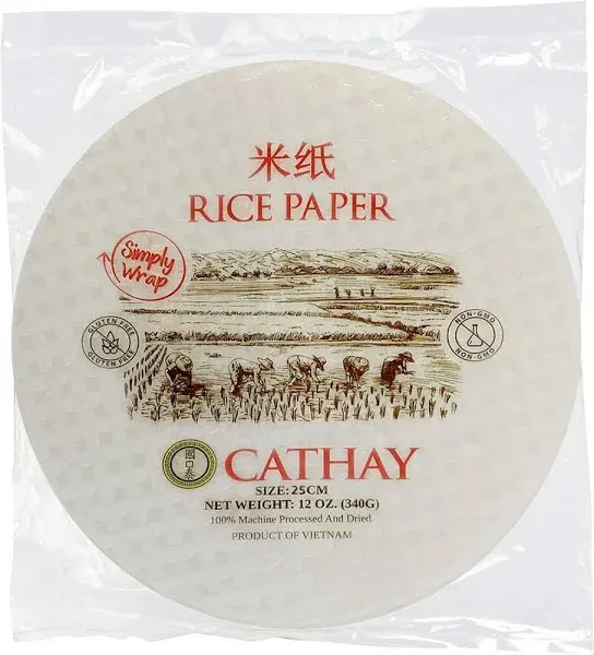 Cathay Fresh Spring Roll Rice Paper Wrappers, Rice Paper Wrappers for Fresh Rolls-25 Sheets, Non-GMO, Gluten-Free, Low Carb, Vietnamese Summer Wrap with Natural Ingredients, Veggie Wrap (Round, 25cm)