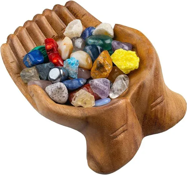 Curawood Carved Hands Offering Bowl - Showcase Your Healing Stones - Crystal Holder for Stones - Key Bowl - Crystal Storage Tray - Decorative Hand Bowl for Rock Display - Crystal Shelf Display Stand