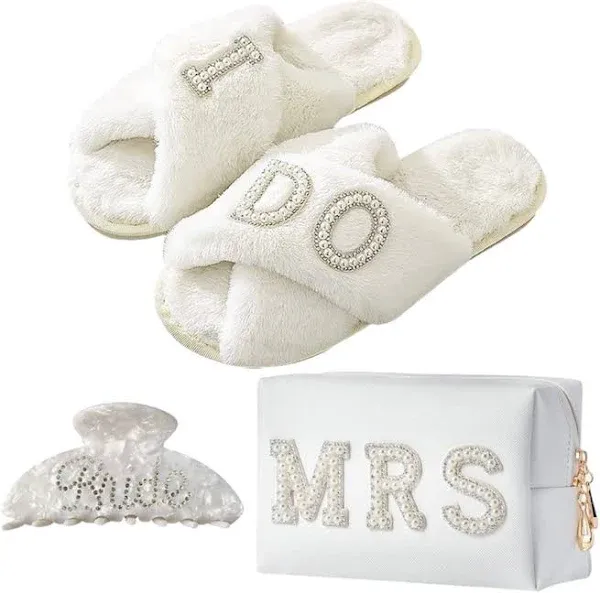 Bride Gifts Bridal Shower Gift Letter W Bride Slippers Bride Robe Bride Makeup Bag Bride Hair Clip