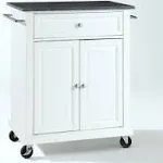 Catania Modern Black Granite Top Portable Kitchen Cart in White