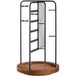 SONGMICS Rotating Jewellery Stand with A Bottom Tray Champagne Black