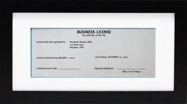 5x10 Black Gallery Business License Frame with 3.5x8 Mat - Wide Molding - Inc...