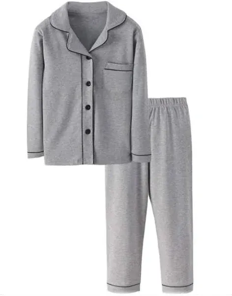 Kids Cotton Long Sleeve Button Down Pajamas Set