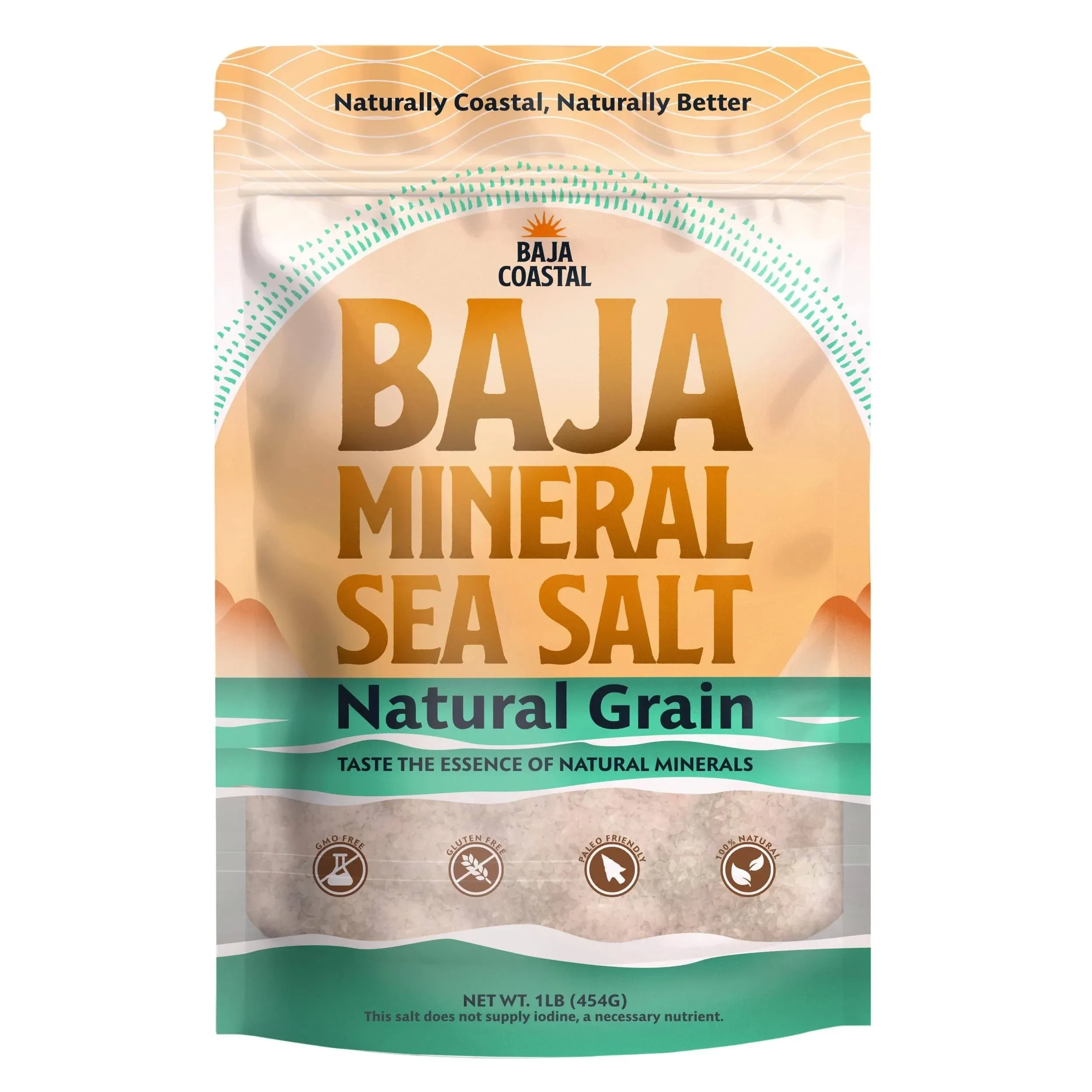 Baja Coastal Baja Mineral Sea Salt, Natural Grain, 1 Lb. - 16 Oz. 100% Natural Unrefined Mineral Sea Salt, Rich in 90+ Essential Minerals