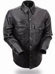 Milestone - Men's Leather Motorcycle Shirt 5XL / Black