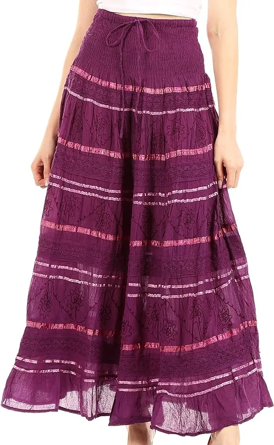 Sakkas Lace and Ribbon Peasant Boho Skirt