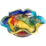 Stormy Rainbow Art Glass - Murano-Style Art Glass Bowl Centerpiece - 8&#034; Mouth...