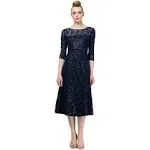 SL Fashions Women's 3/4-Sleeve Sequin Lace Dress