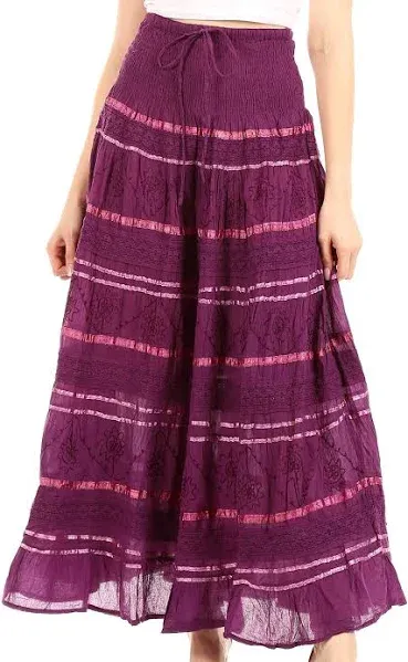 Sakkas Women's Lace and Ribbon Peasant Boho Skirt