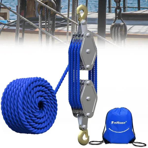 Heavy Duty Pulley-Block and Tackle,2200 Lbs Capacity, 4400 Lbs Breaking Strength