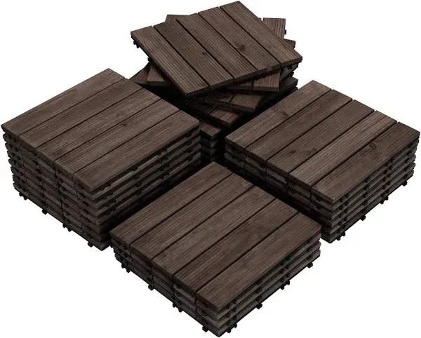 Yaheetech 27PCS Wooden Flooring Patio Deck Tiles Interlocking Tiles Pa