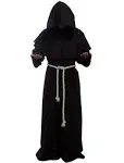 GOLDSTITCH Friar Medieval Hooded Monk Renaissance Priest Robe Costume Cosplay Black, Large