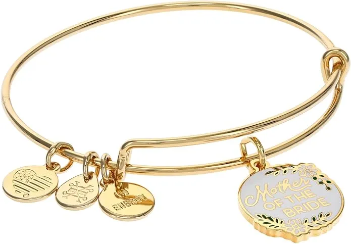 Alex and Ani Bridal Expandable Bangle for Women, Wedding Charms, Shiny Finish, 2 to 3.5 in, Adjustable Chain Charm Bangle 6.5 to 8 in