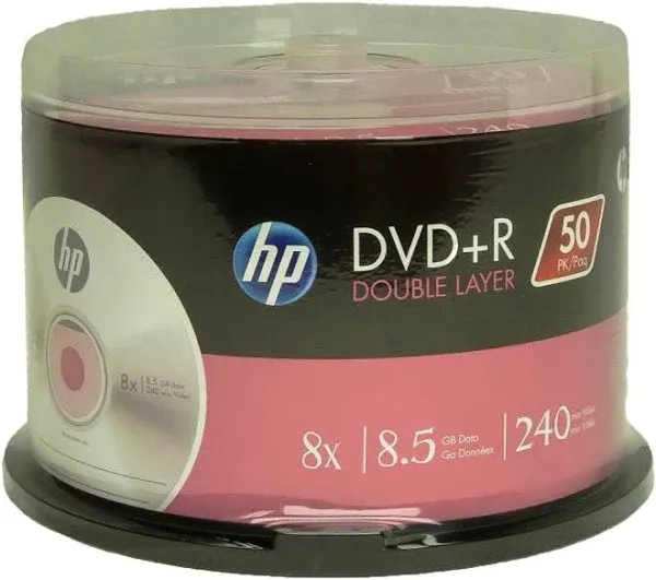 HP DVD+R Dl Double Layer 8X 8.5GB White Inkjet Printable 50 Pack in Spindle