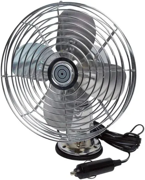 12-Volt Metal Fan Heavy-Duty Truck Car Camper Boat 2-Speed Mountable Chrome New