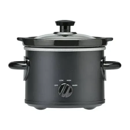 2 QT Slow Cooker, Matte Black Finish, Removeable Stoneware Pot,