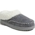 Dearfoams Women's Nyla Felted Plaid Moccasin Toe Clog Slipper - Light Heather Grey Size S